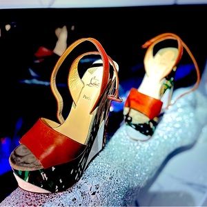 Christian Louboutin Women’s Shoes 6.5 Green & Tan Platform Leather Strap
